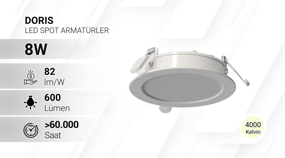 DORIS LED Spot Armatür - 8W 4000K 600lm Ø10cm